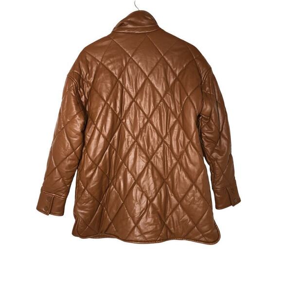 Slate & Willow Quilted Jacket Faux Leather Shacket Brown M - Picture 5 of 12